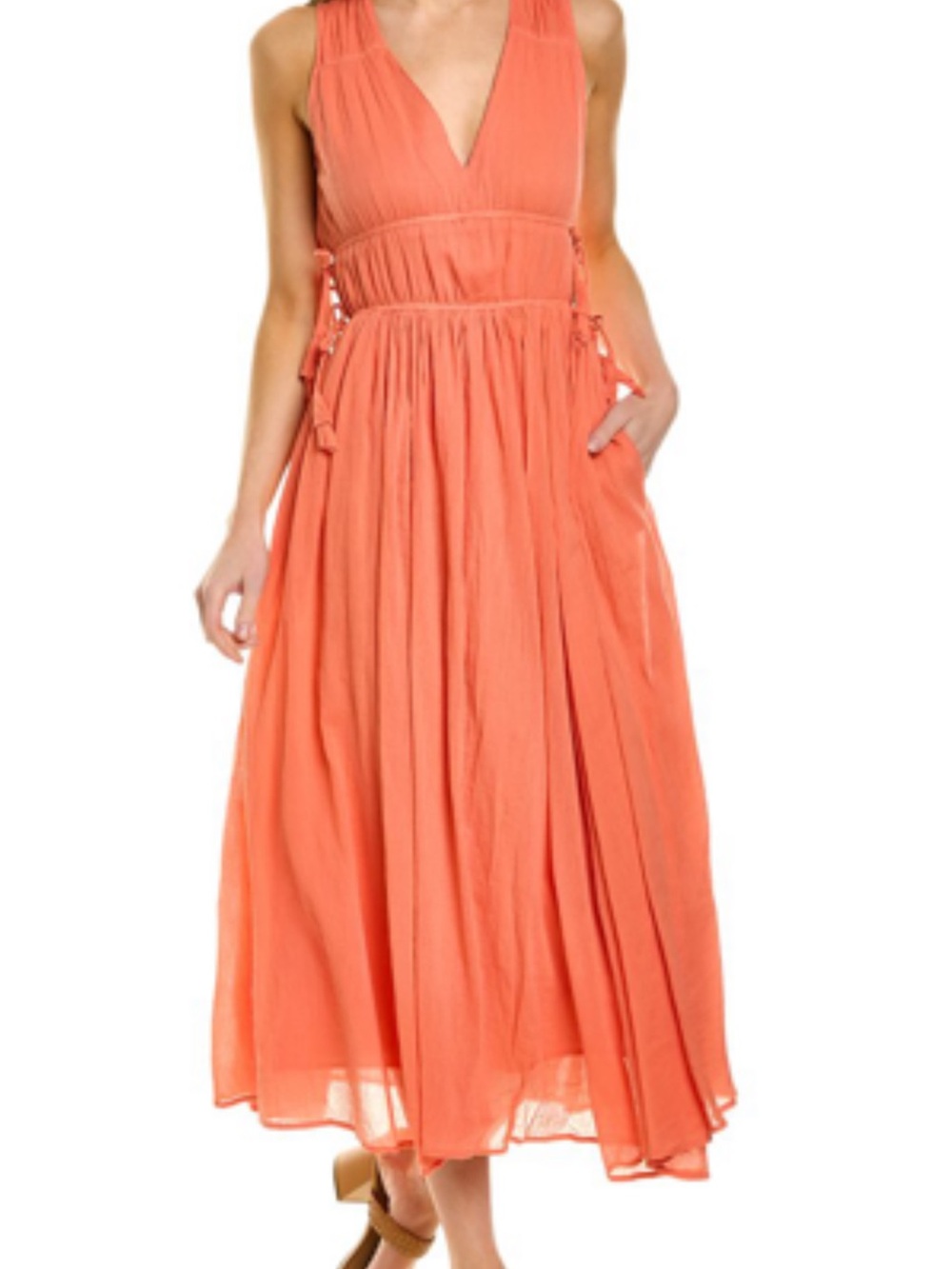 Joie Peach V-Neck Sleeveless Margaretta Gauze Midi Dress